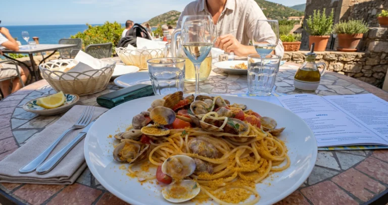 spaghetti arselle e bottarga baja sardinia